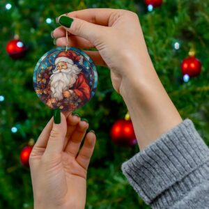 Stained Glass Santa Ceramic Ornament