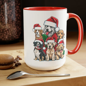 Christmas Dogs Two-Tone Coffee Mugs, 15oz