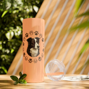 Border Collie Skinny Tapered Tumbler with Straw, 20oz