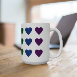 Rainbow Hearts Ceramic Mug, (15oz)