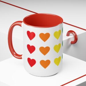 Rainbow Hearts Two-Tone Coffee Mugs, 15oz
